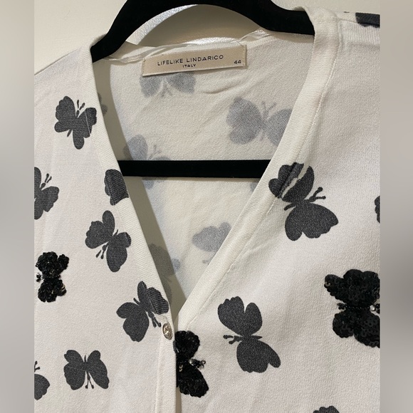 Lifelike Lindarico Italy butterfly sequins rhinestone cardigan top new size 44 - Picture 5 of 12